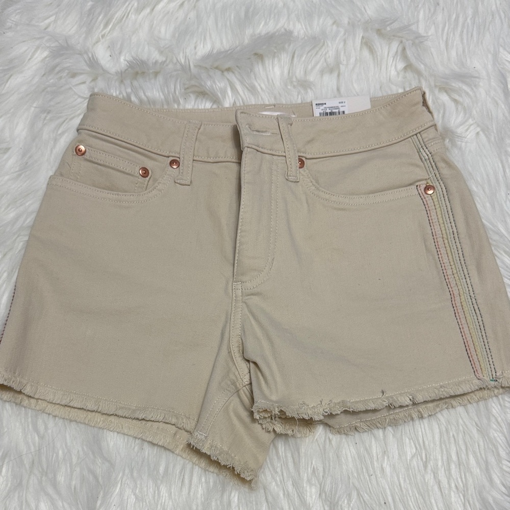 LC Lauren Conrad Cream Denim Shorts with Side Stripe Detail